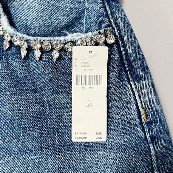 Anthropologie Pilcro Lover Crystal Embellished Denim Jean Shorts Size 26 NEW - Picture 11 of 14